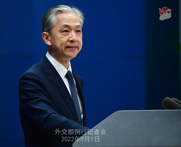 Chinese foreign ministry official Wang Wenbin speaking at a conference.